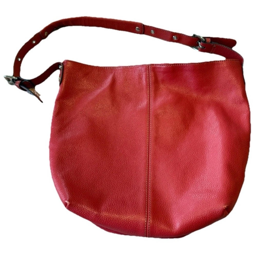 Tignanello 100% Pebbled Leather Red Hobo Shoulder Bag With Inner Pockets Classy